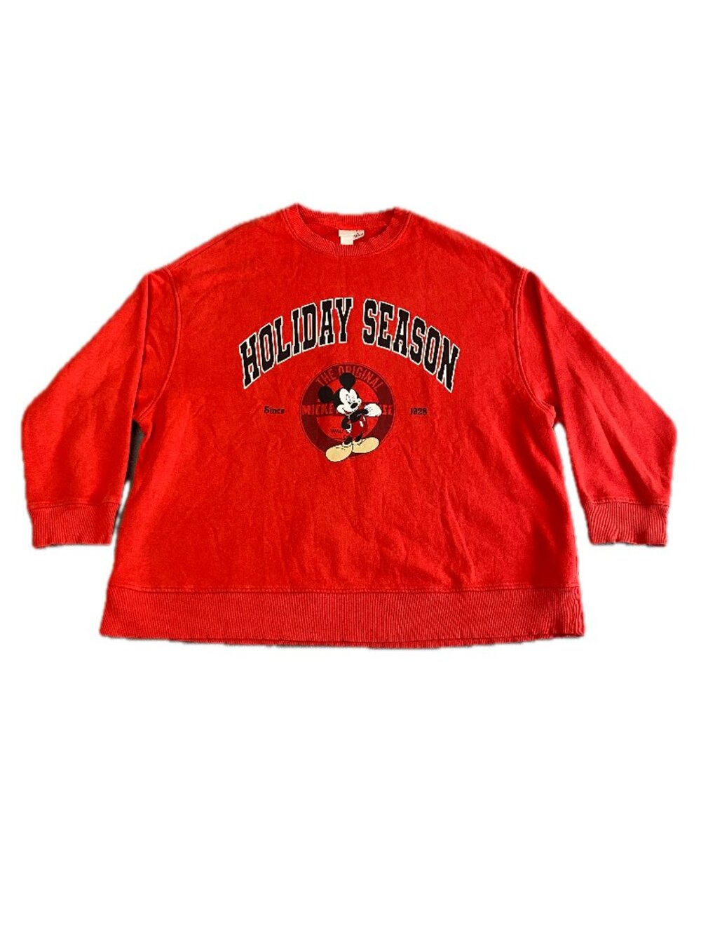 H&M Disney Micky Mouse Red Oversized Crewneck Sweatshirt M 'Holiday Season' Retr